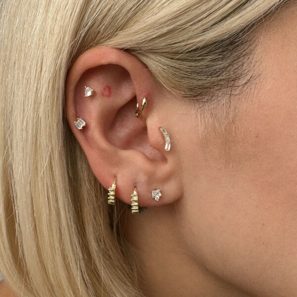 2 Taşlı Küçük Baget Piercing | 925 Gümüş - Fi Season