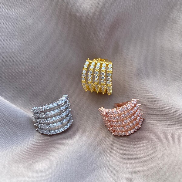 5 Taşlı Sıralı Kalın Ear Cuff | 925 Gümüş - Fi Season