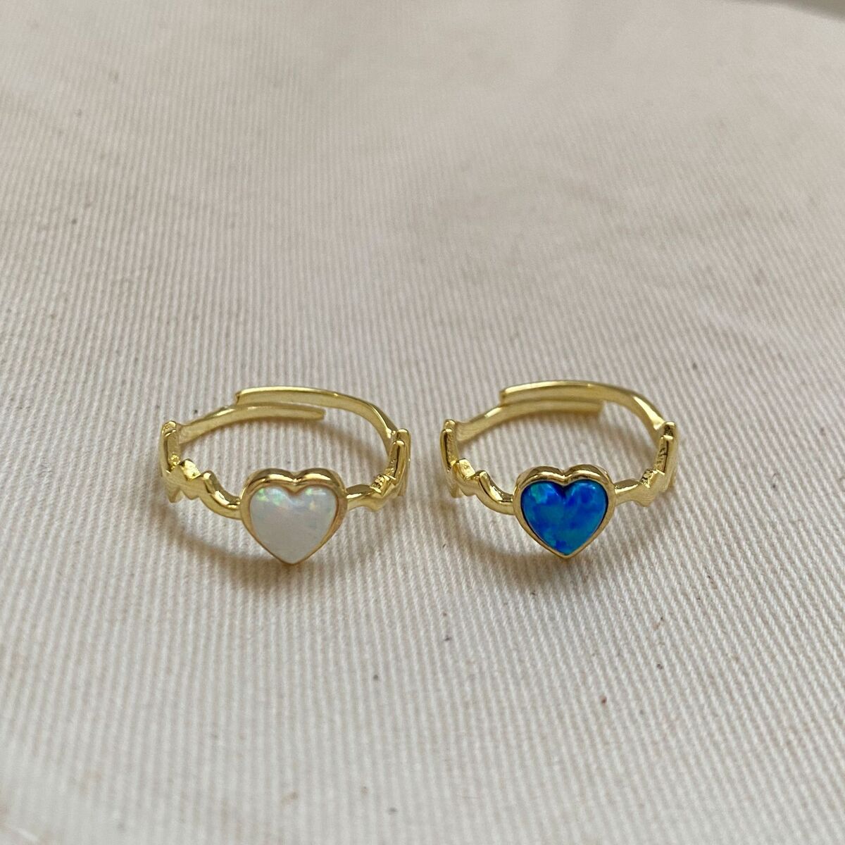 Renkli Opal Taşlı Kalp Yüzük | 925 Gümüş - 1