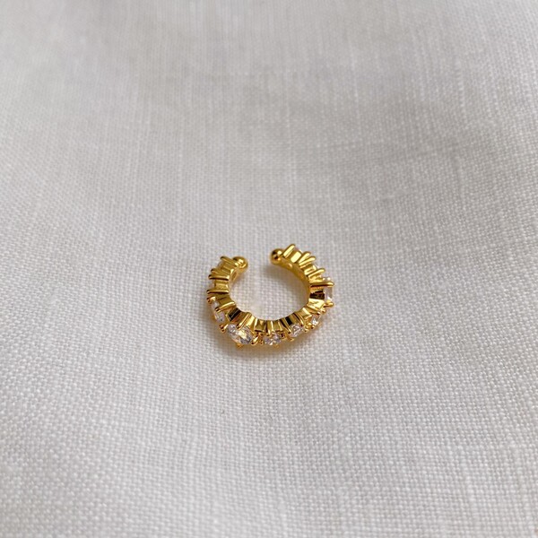 Beyaz Taşlı Halka Ear Cuff | 925 Gümüş - Fi Season