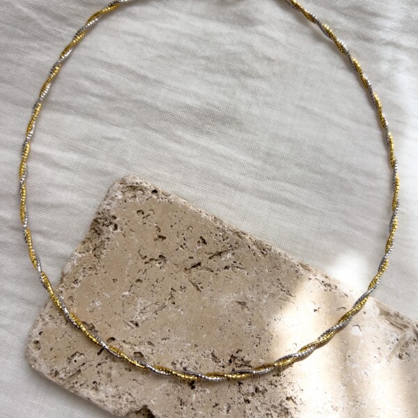 Çift Renkli Kelepçe Choker | 925 Gümüş - 
