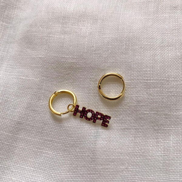 Halkalı Pembe Taşlı Hope Yazılı Küpe | 925 Gümüş - Fi Season