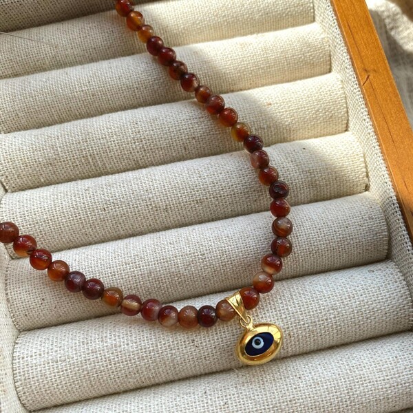 Kahverengi Boncuklu Nazar Choker | 925 Gümüş - Fi Season