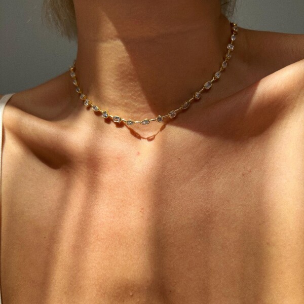 Karışık Beyaz Taşlı Choker | 925 Gümüş - 