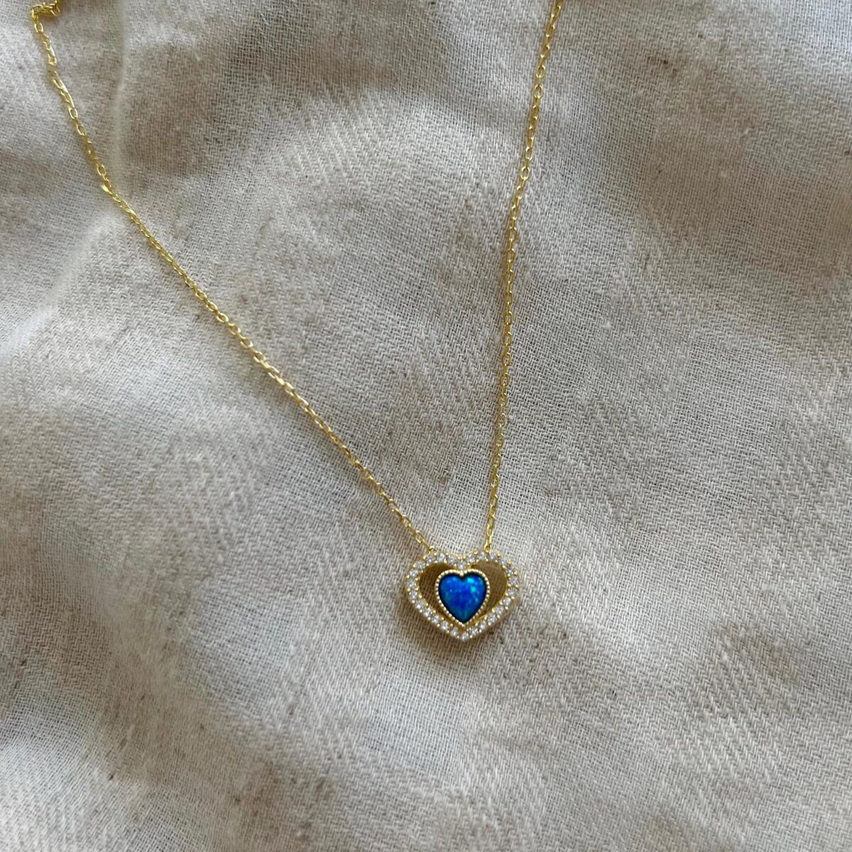 Mavi Opal Taşlı Kalp Kolye | 925 Gümüş - 1