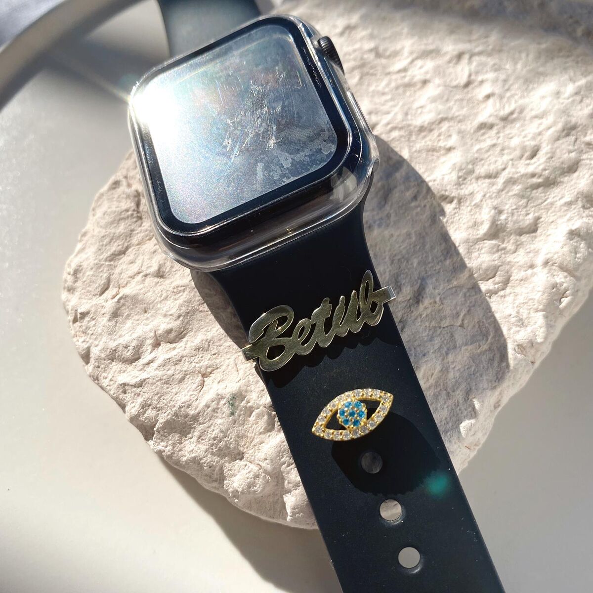 Mavi Taşlı Göz Apple Watch Aksesuarı | 925 Gümüş - 4