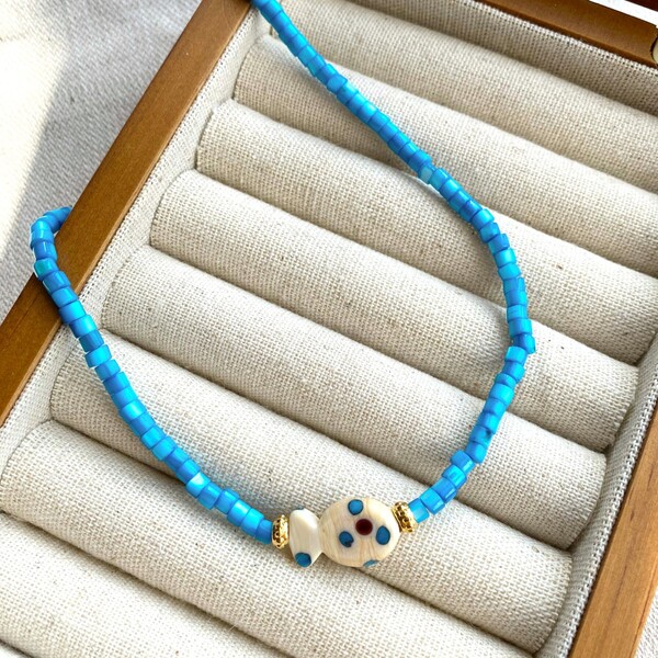 Mavi Yuvarlak Boncuklu Balık Choker - Fi Season