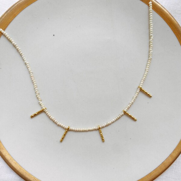 Minik Beyaz Boncuklu Choker | 925 Gümüş - 