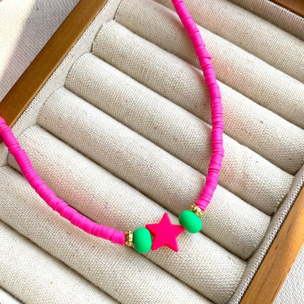 Pembe Fimo Boncuklu Pembe Yıldız Choker - Fi Season
