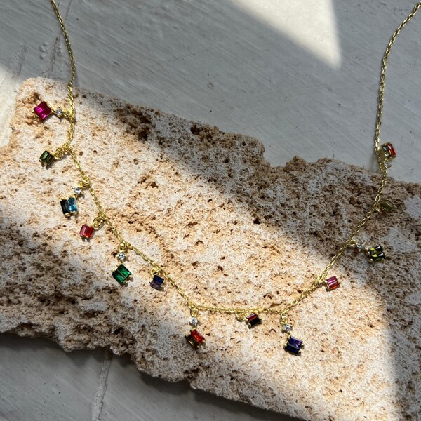 Renkli Baget Taşlı Choker | 925 Gümüş - Fi Season