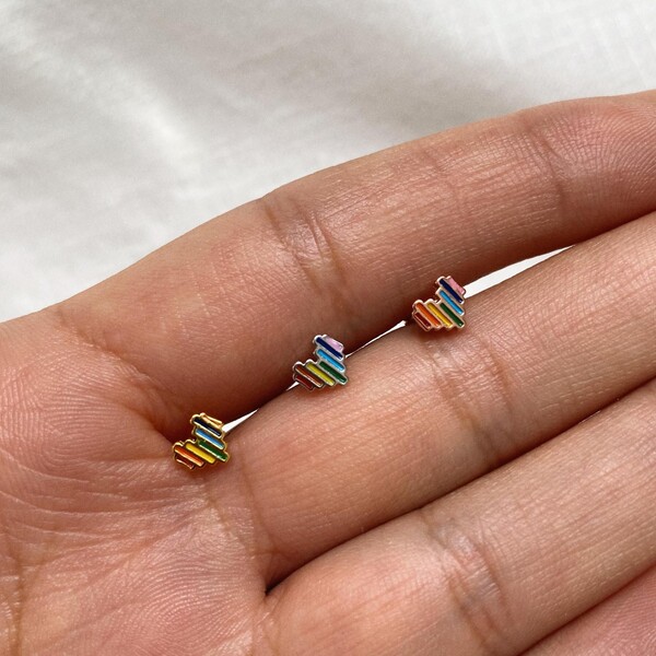 Renkli Mineli Kalp Piercing | 925 Gümüş - 1