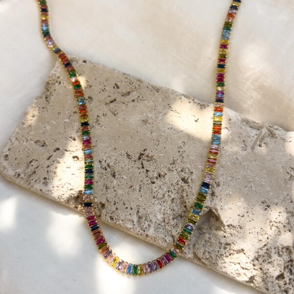 Renkli Taşlı Baget Choker | 925 Gümüş - Fi Season