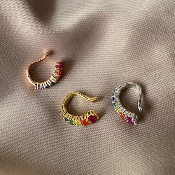 Renkli Taşlı Ear Cuff | 925 Gümüş - 3