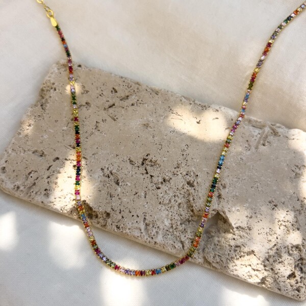 Renkli Taşlı İnce Su Yolu Choker | 925 Gümüş - Fi Season