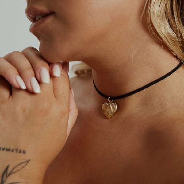 Siyah İpli Kalp Choker | 925 Gümüş - 