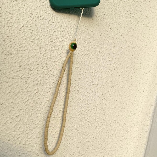 Krem Fimo Boncuklu Gözlü Telefon İpi - Fi Season